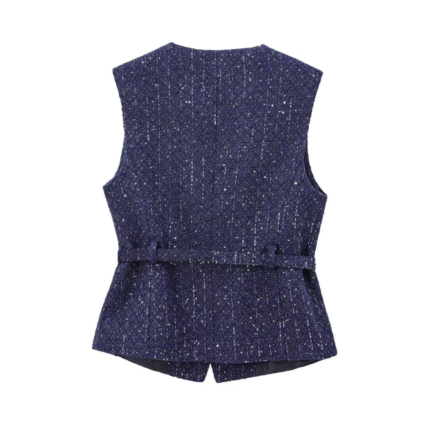 GILET SANS MANCHES EN TWEED À CEINTURE