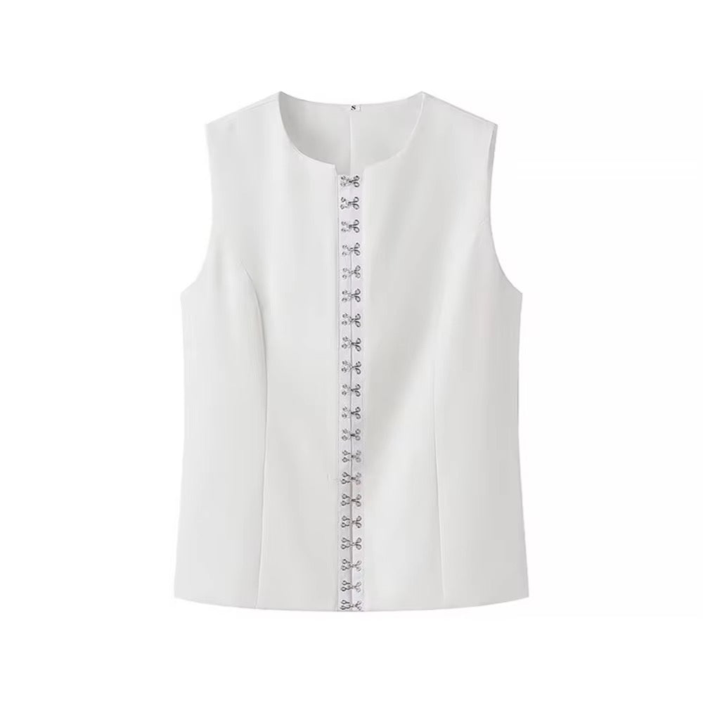 GILET SANS MANCHES À DÉTAILS DE FERMETURE DÉCORATIFS