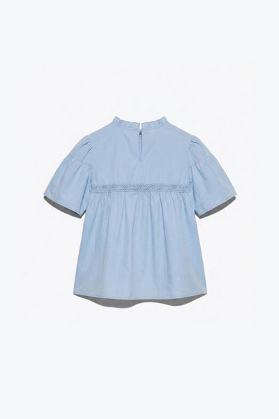 BLOUSE COURTE COL ROND SMOCKÉ