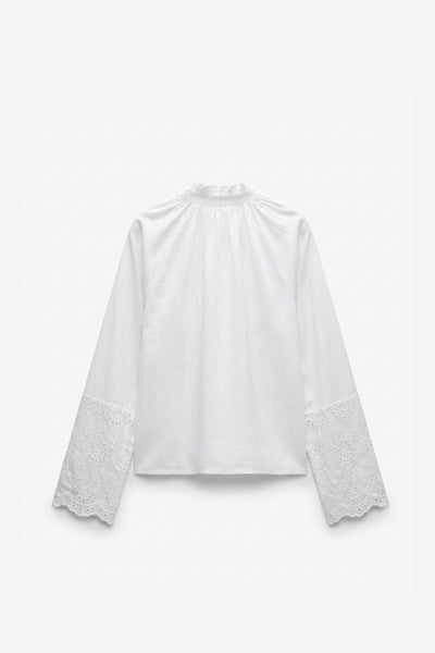 BLOUSE COL V DENTELLE MANCHES AMPLES