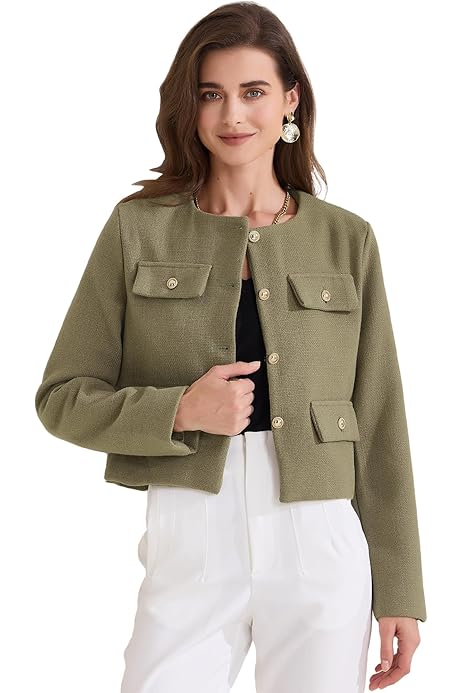 VESTE COURTE EN TWEED À COL ROND