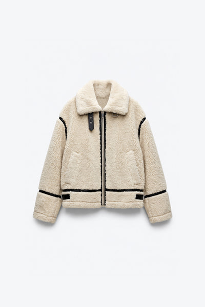 VESTE EFFET LAINE COL REVERS