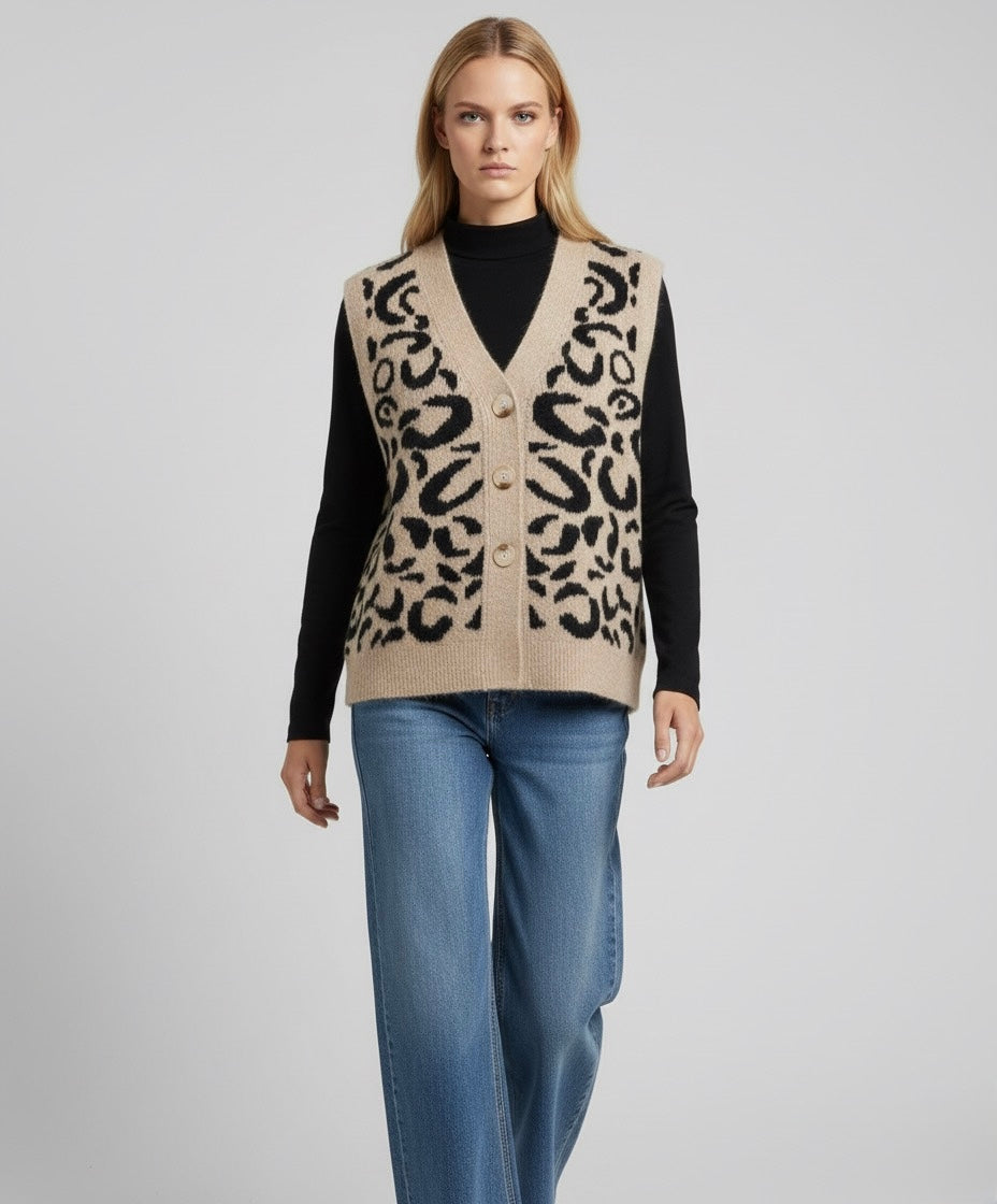 GILET TEXTURÉ À MOTIFS LÉOPARD