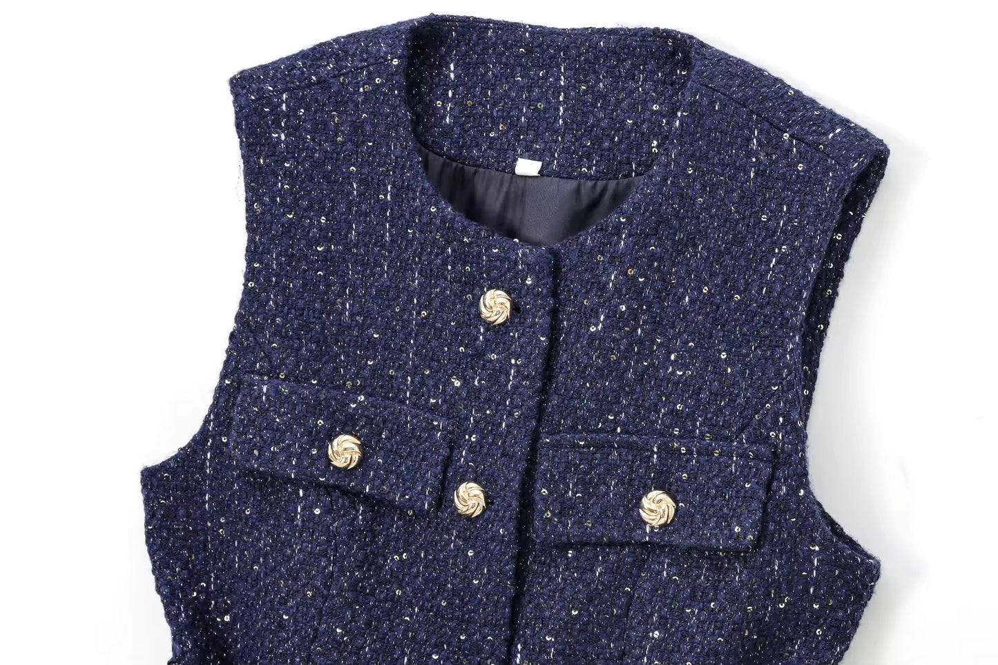 GILET SANS MANCHES EN TWEED À CEINTURE