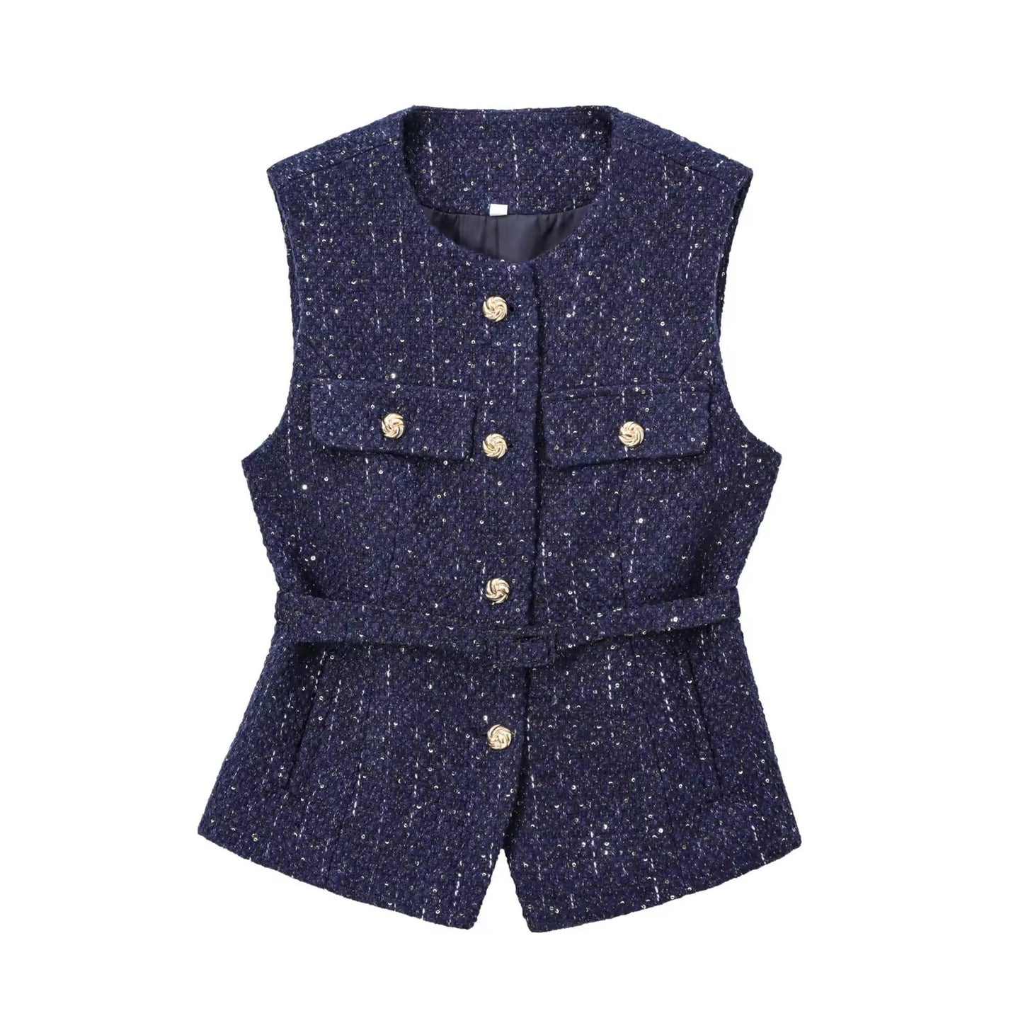 GILET SANS MANCHES EN TWEED À CEINTURE