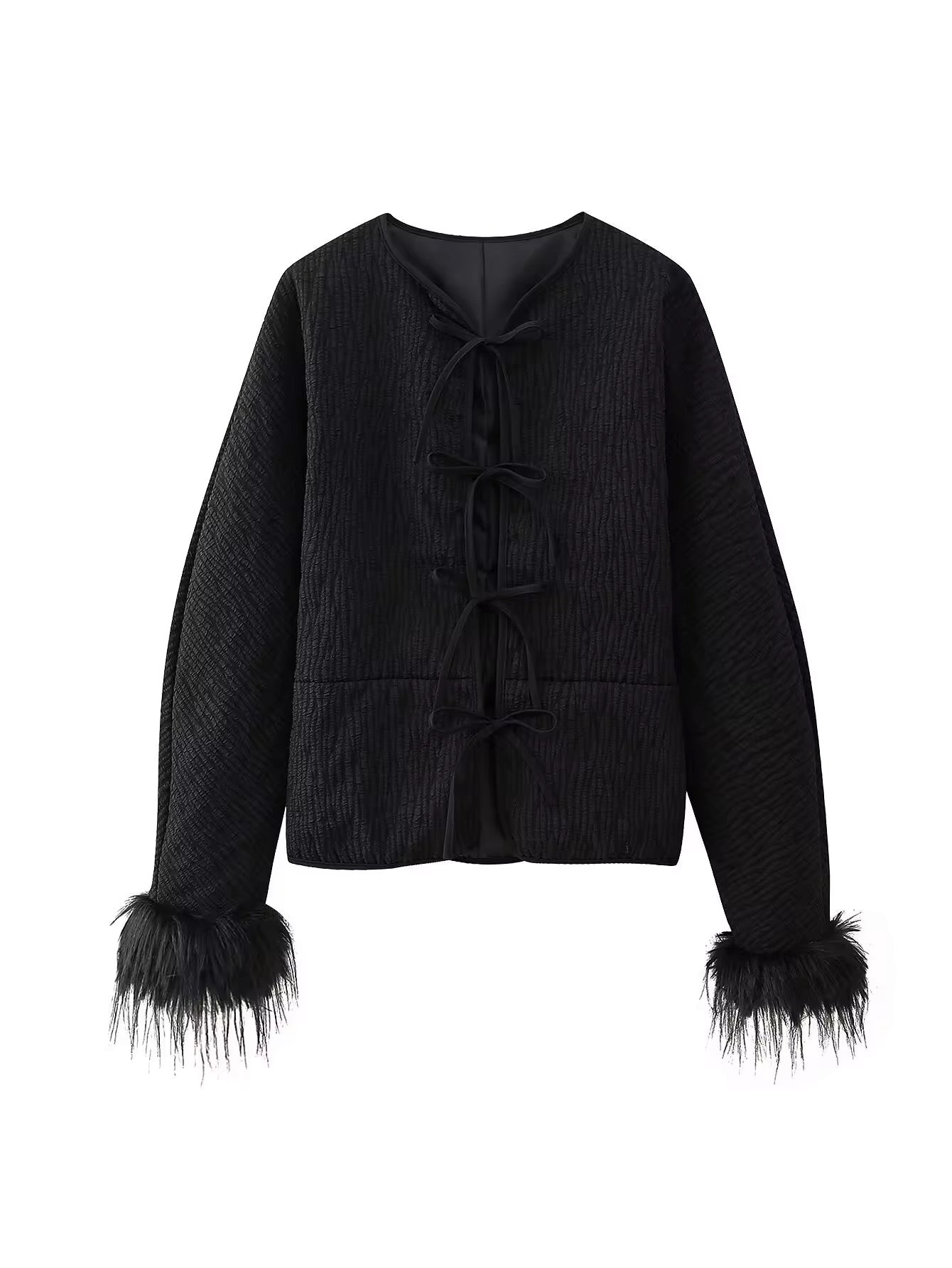 VESTE TEXTURÉE À NOEUDS ET MANCHES PLUMETÉES