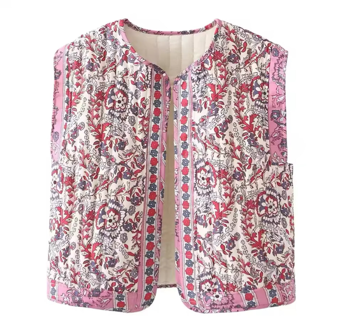 GILET MATELASSÉ À MOTIFS FLORAUX