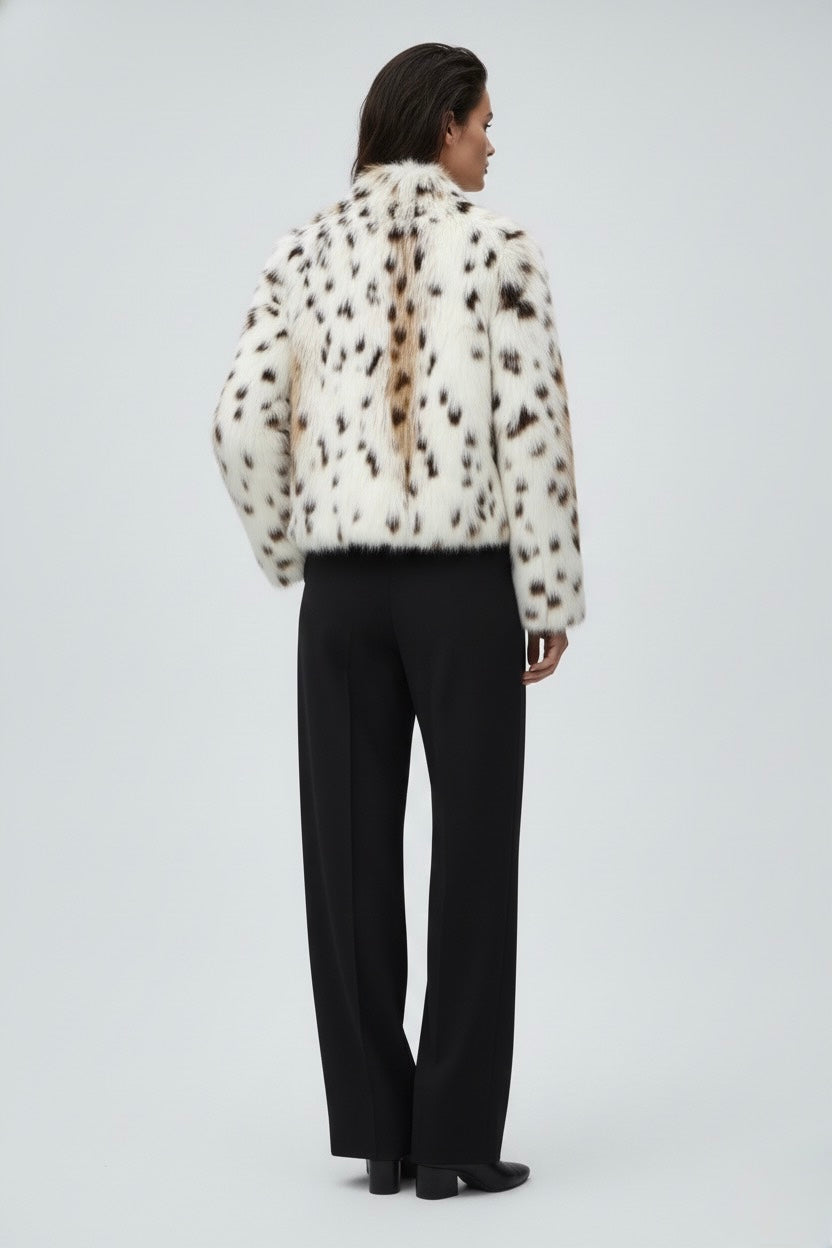 MANTEAU EN EFFET FOURRURE IMPRIMÉ FAUVE