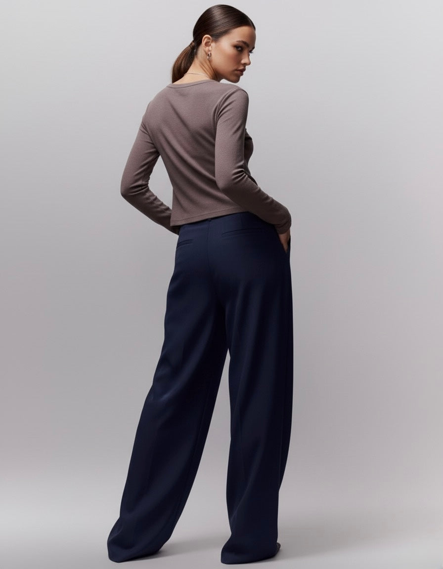 PANTALON LARGE FLUIDE À PLIS PROFONDS