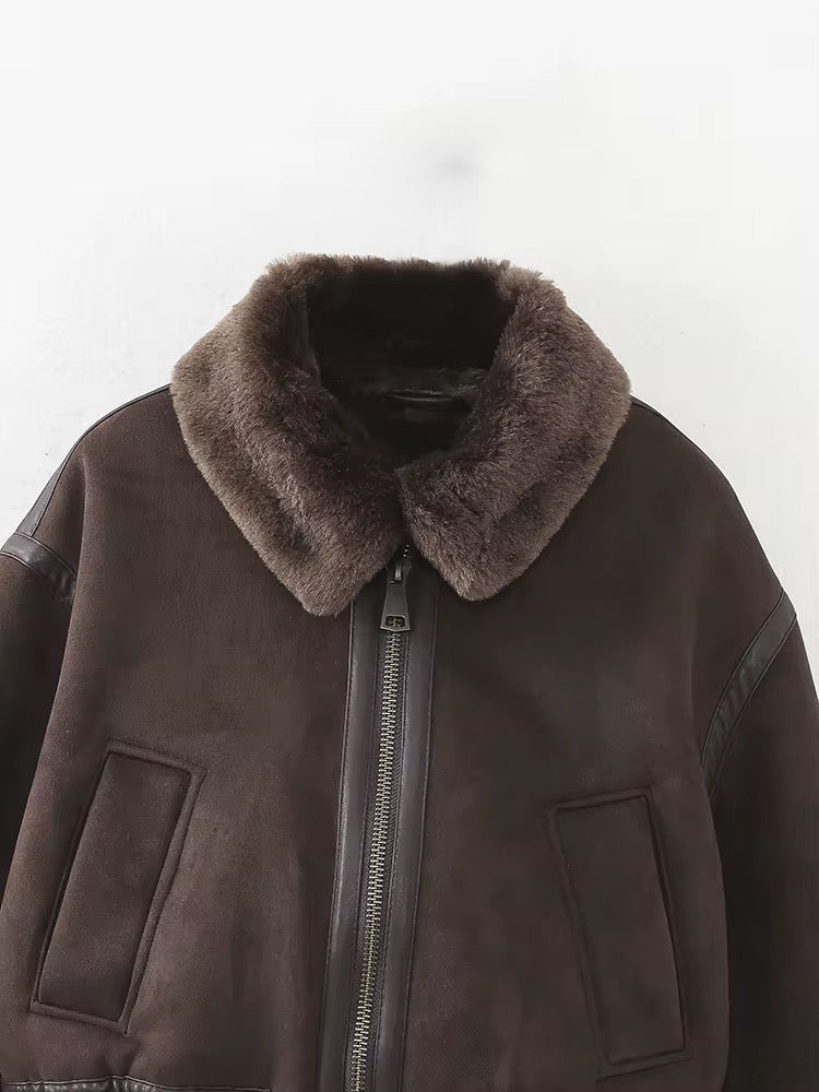 BLOUSON BOMBER DOUBLÉ FOURRURE