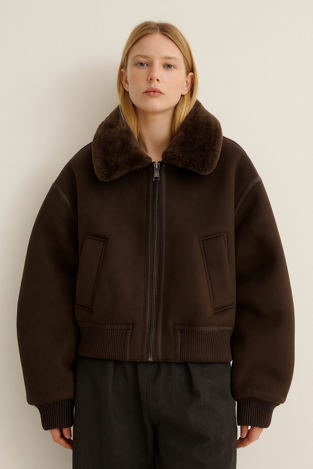 BLOUSON BOMBER DOUBLÉ FOURRURE