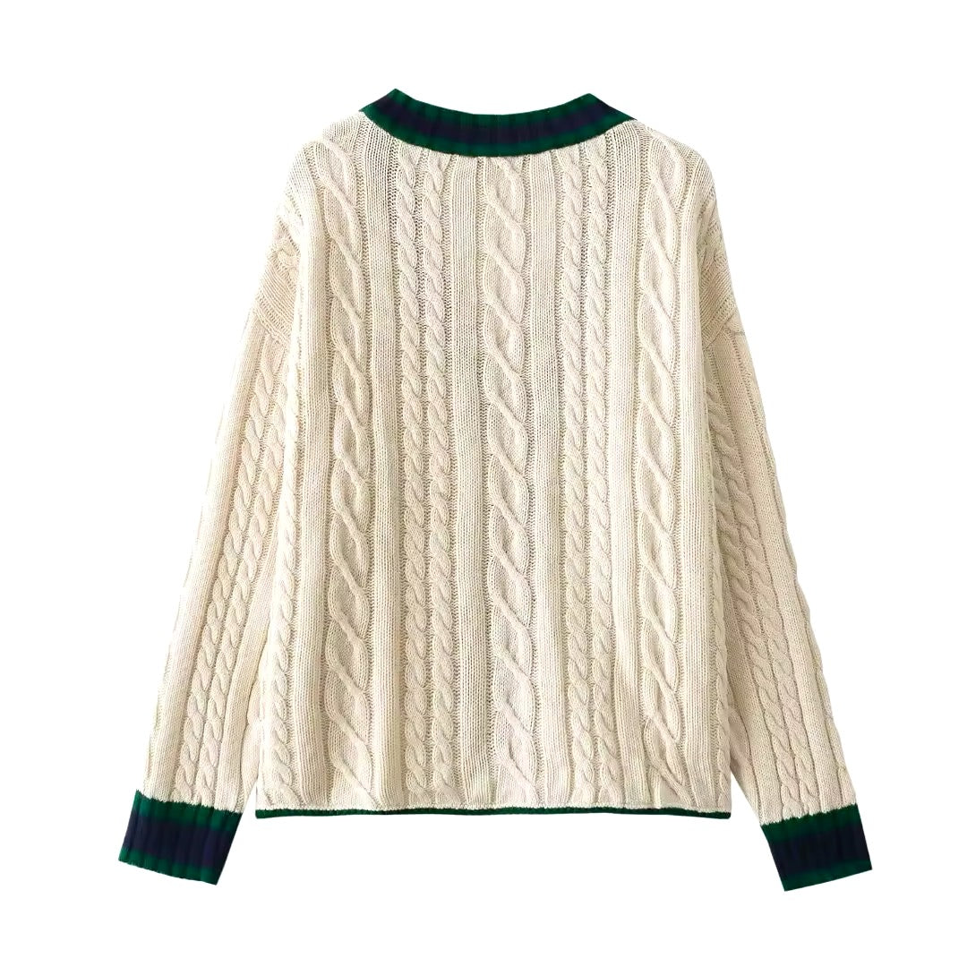 CARDIGAN CÂBLÉ À DÉTAILS CONTRASTÉS