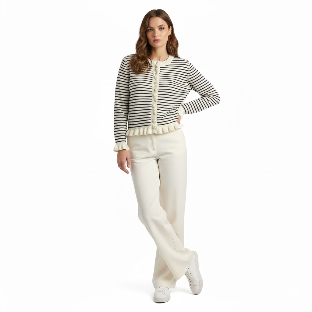 CARDIGAN À VOLANTS BOUTONNÉ