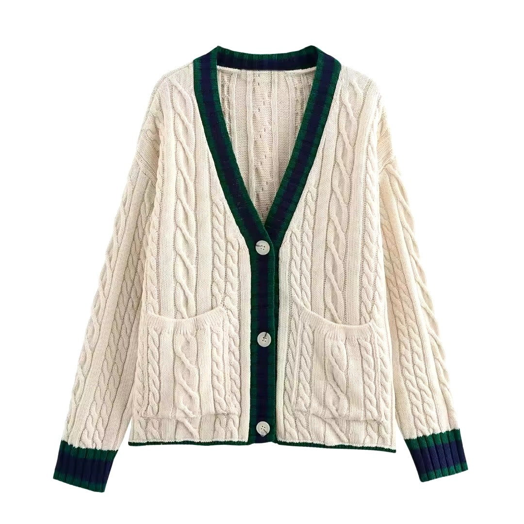 CARDIGAN CÂBLÉ À DÉTAILS CONTRASTÉS