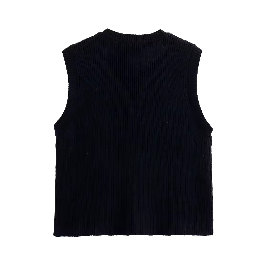 GILET EN MAILLE STRUCTURÉE À BOUTONS DORÉS