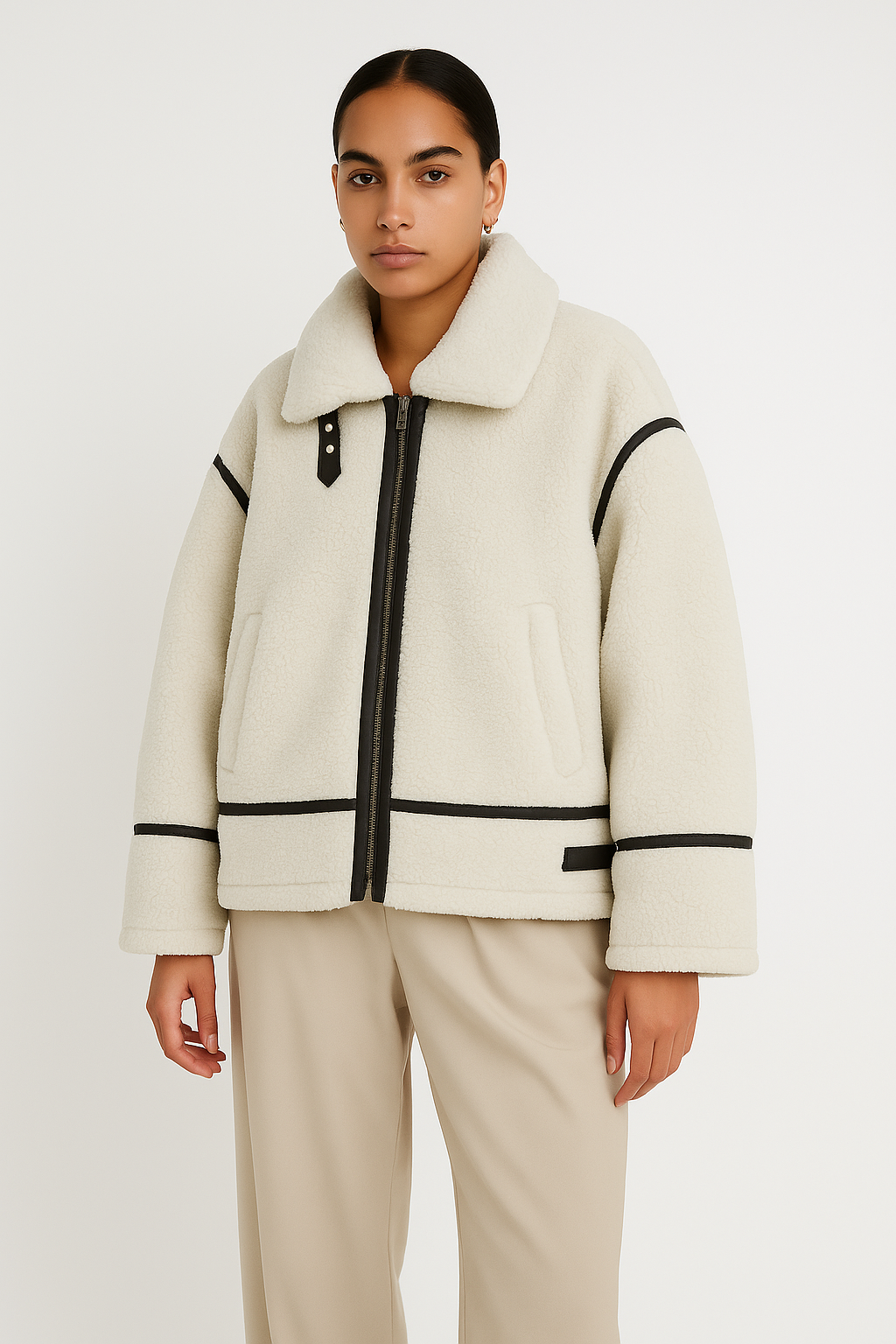 VESTE EFFET LAINE AVEC DÉTAILS CONTRASTÉS