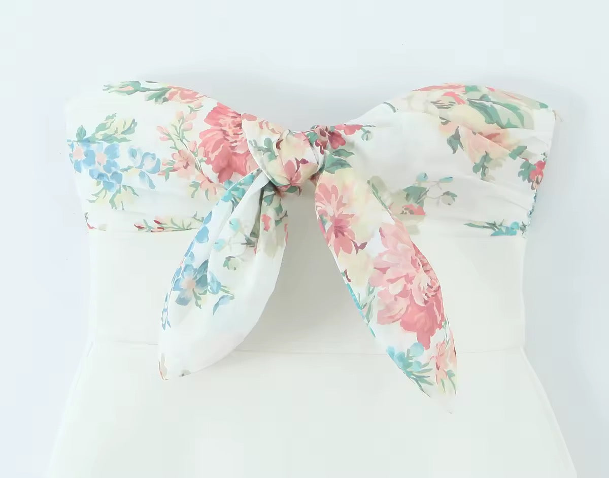 ROBE BUSTIER À NŒUD FLEURI
