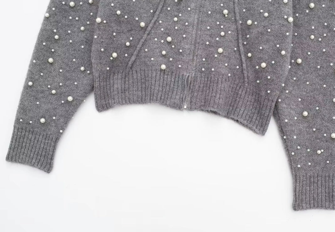 CARDIGAN PERLÉ À FERMETURE ZIPPÉE
