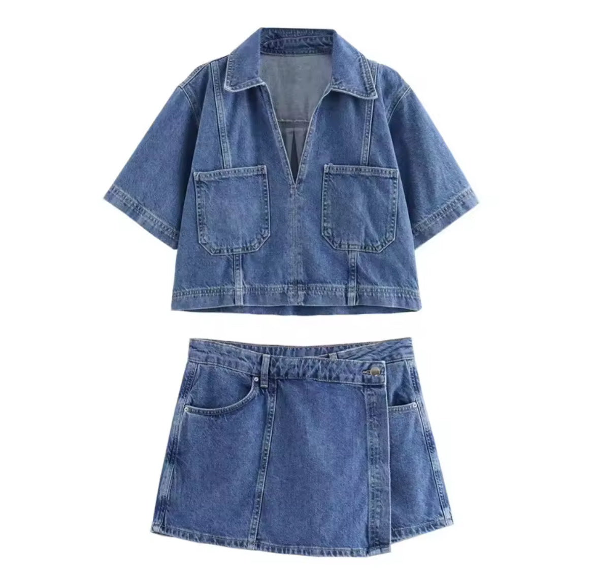 ENSEMBLE JUPE BLOUSE EN JEAN