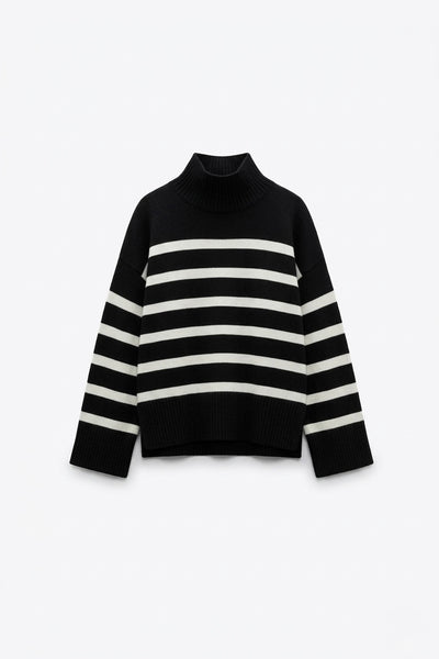 PULL MARINIÈRE À COL MONTANT