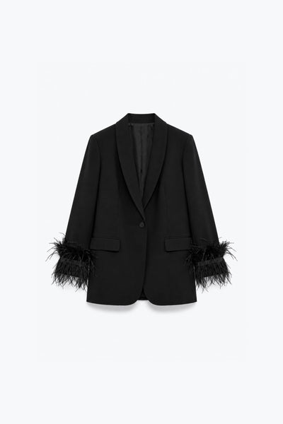 BLAZER LONG AVEC DÉTAILS PLUMES