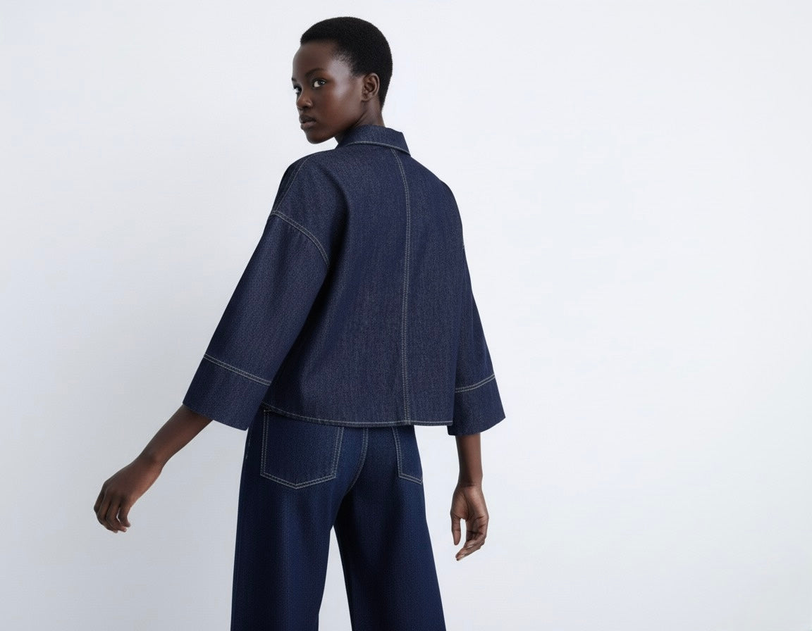 CHEMISE COURTE EN DENIM ÉPAIS