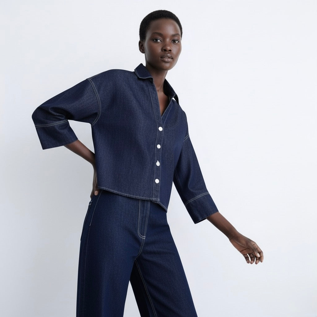 CHEMISE COURTE EN DENIM ÉPAIS