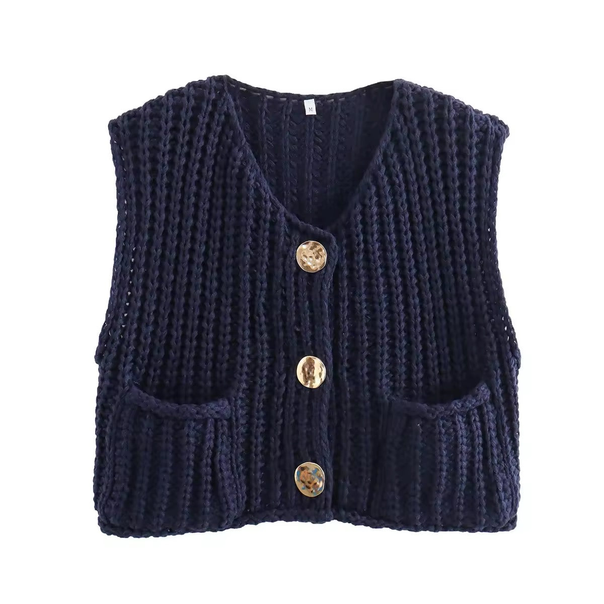 GILET IN MAGLIA CON BOTTONI ORO