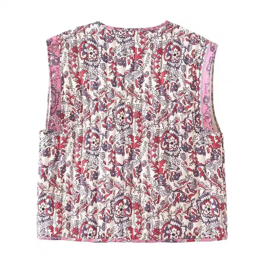 GILET MATELASSÉ À MOTIFS FLORAUX
