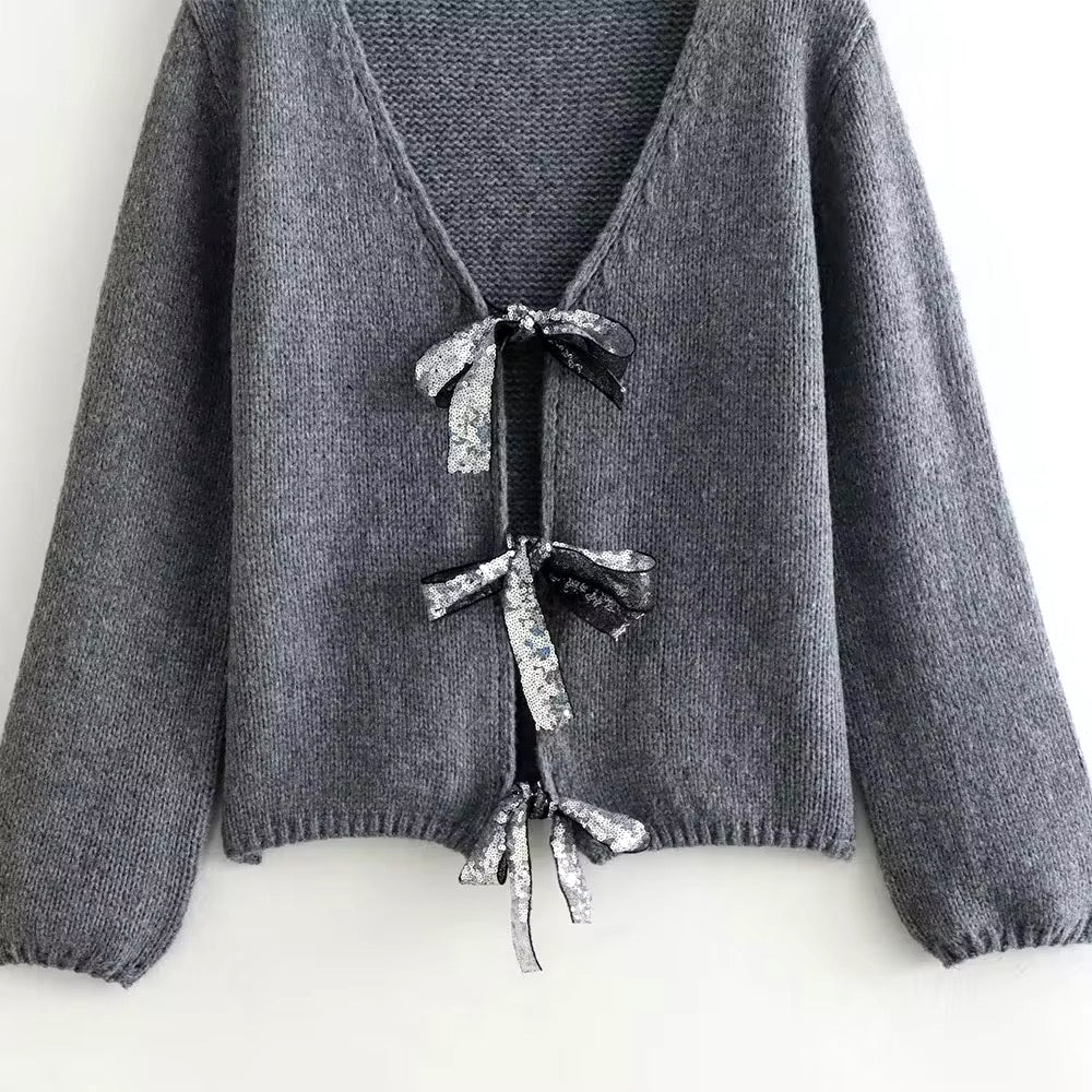 CARDIGAN NŒUDS SATINÉS