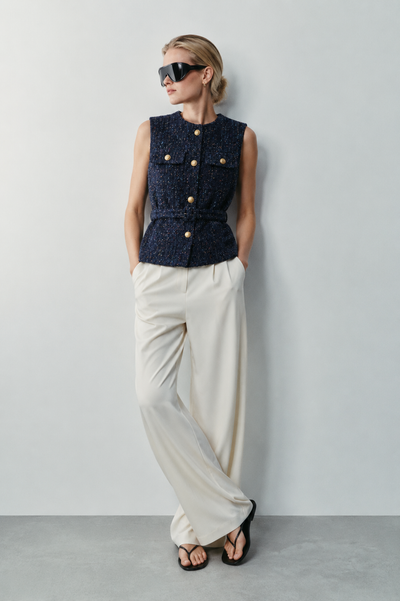 GILET STRUCTURÉ EN TWEED À CEINTURE