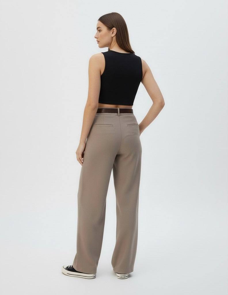 PANTALON FLUIDE À CEINTURE BOUCLÉE