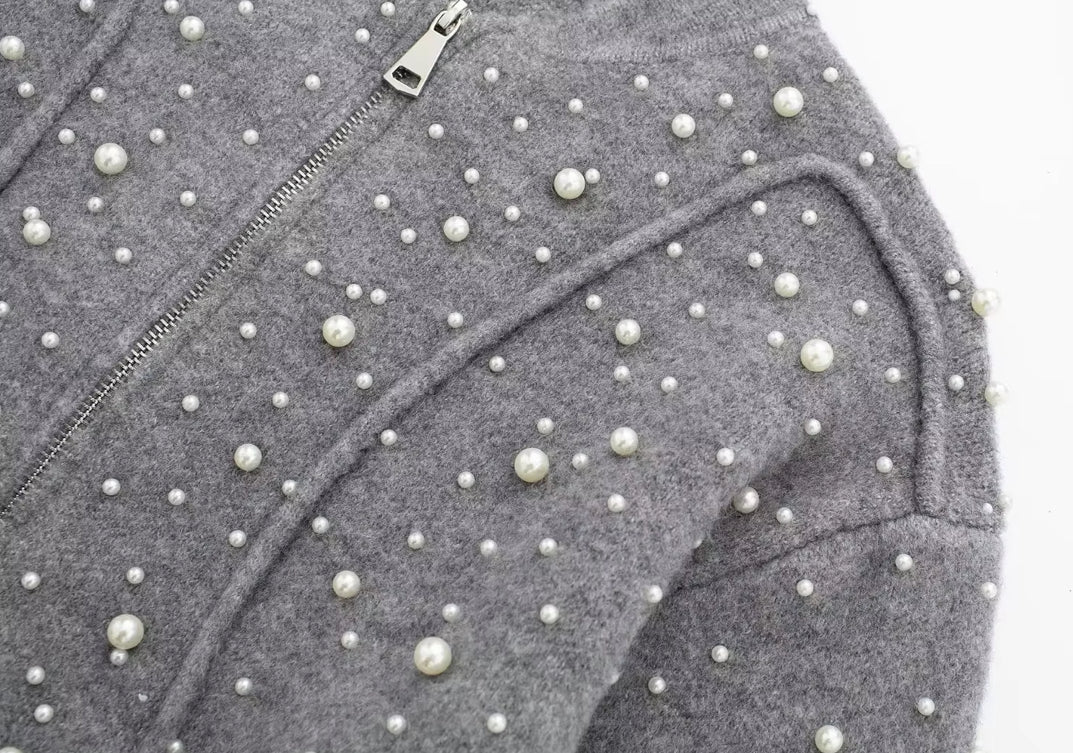 CARDIGAN PERLÉ À FERMETURE ZIPPÉE