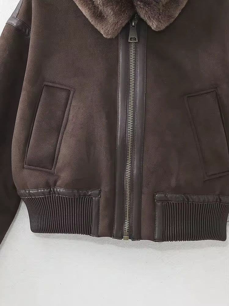 BLOUSON BOMBER DOUBLÉ FOURRURE