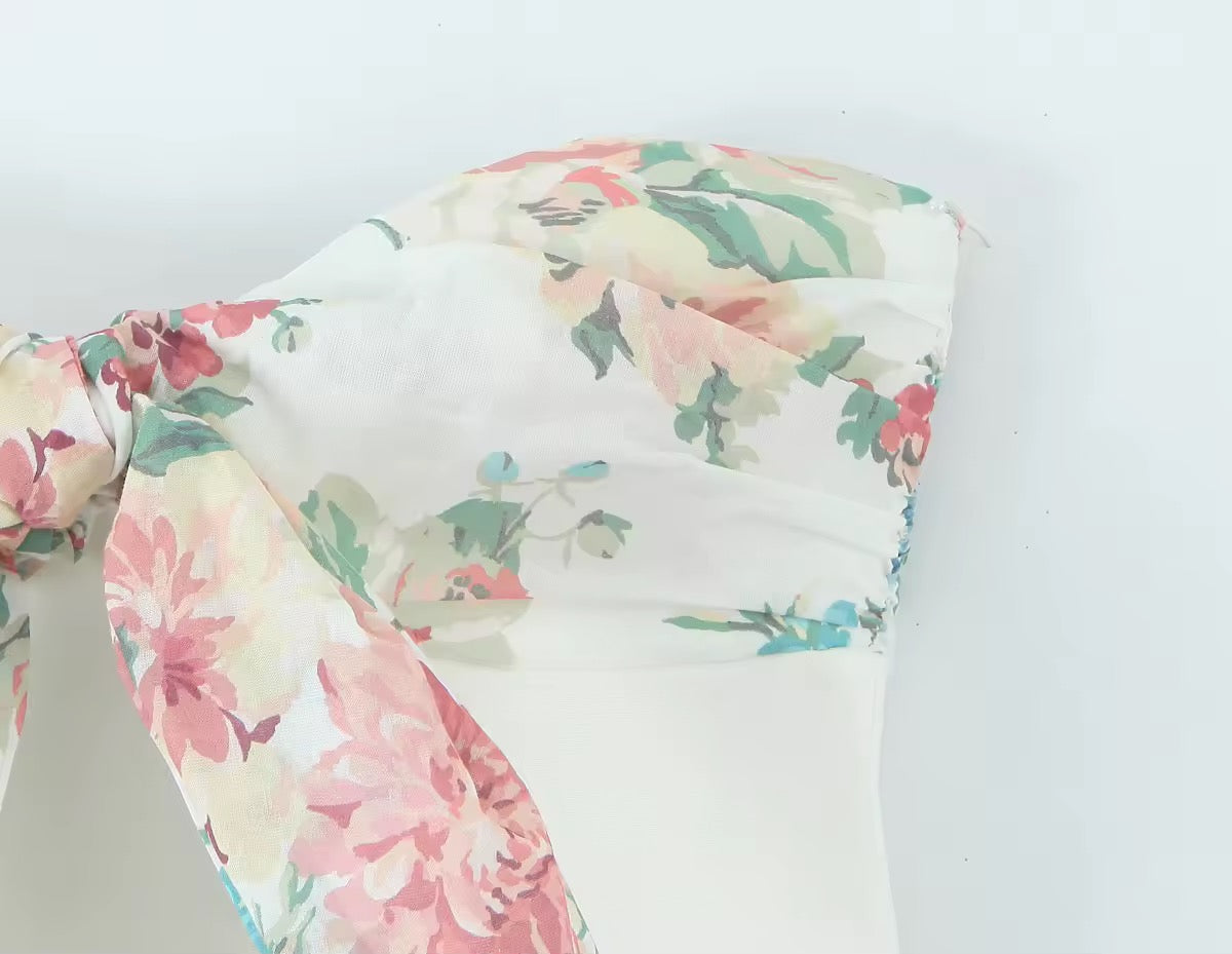 ROBE BUSTIER À NŒUD FLEURI