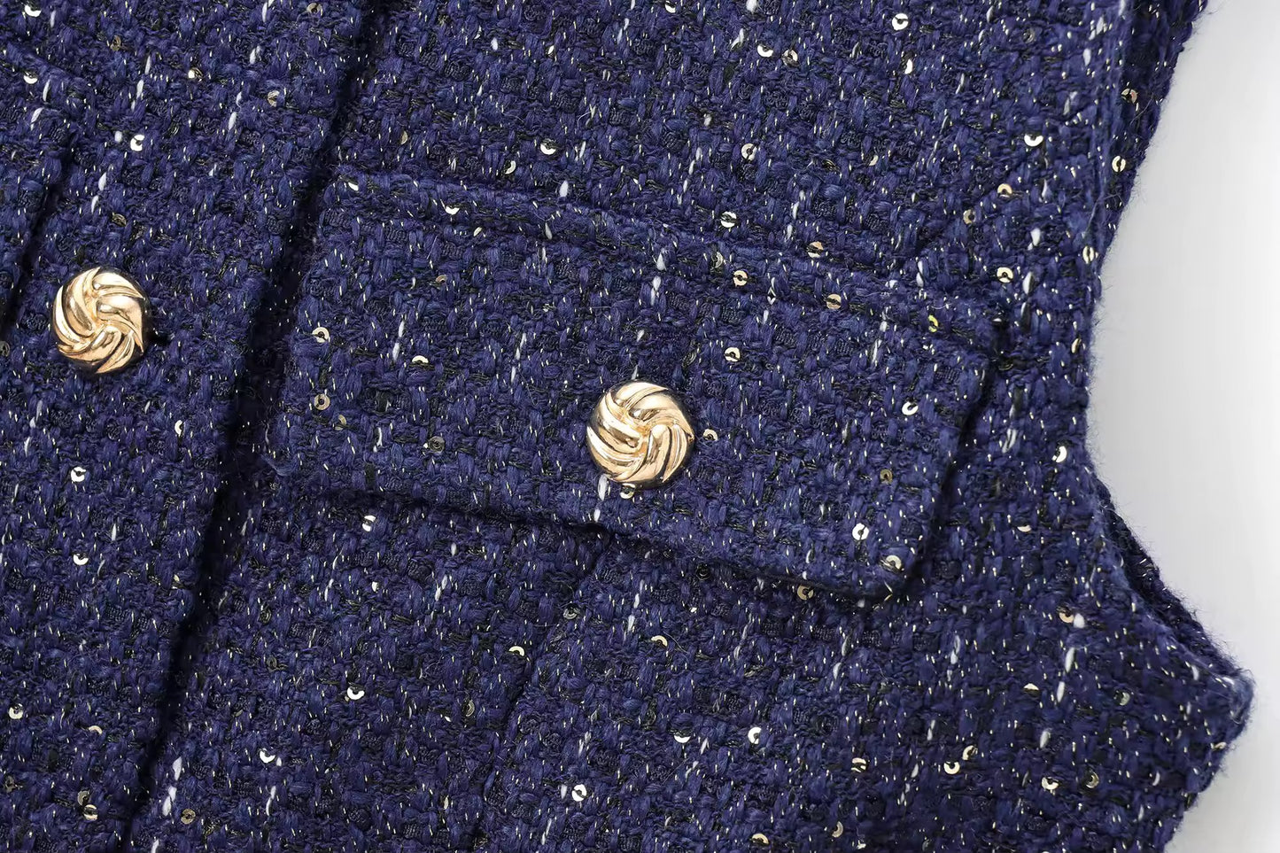 GILET SANS MANCHES EN TWEED À CEINTURE