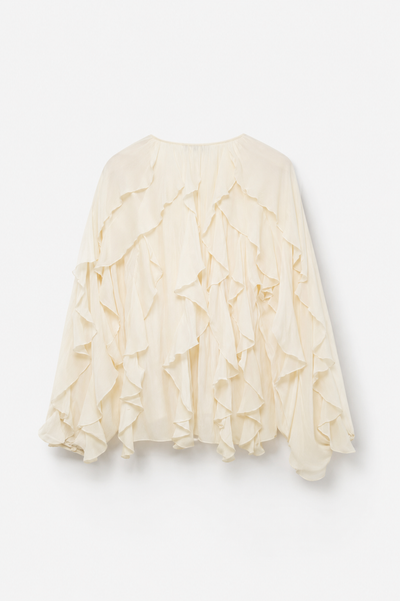 BLOUSE VOLANTÉE COL V MANCHES BOUFFANTES