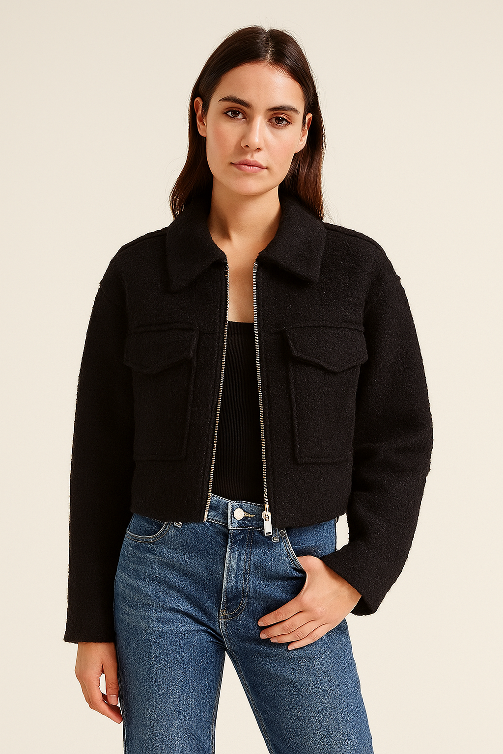 VESTE TEXTURÉE À GRAND COL