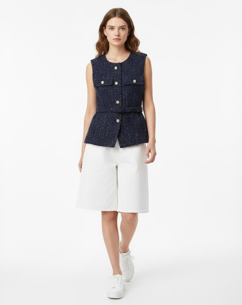 GILET STRUCTURÉ EN TWEED À CEINTURE