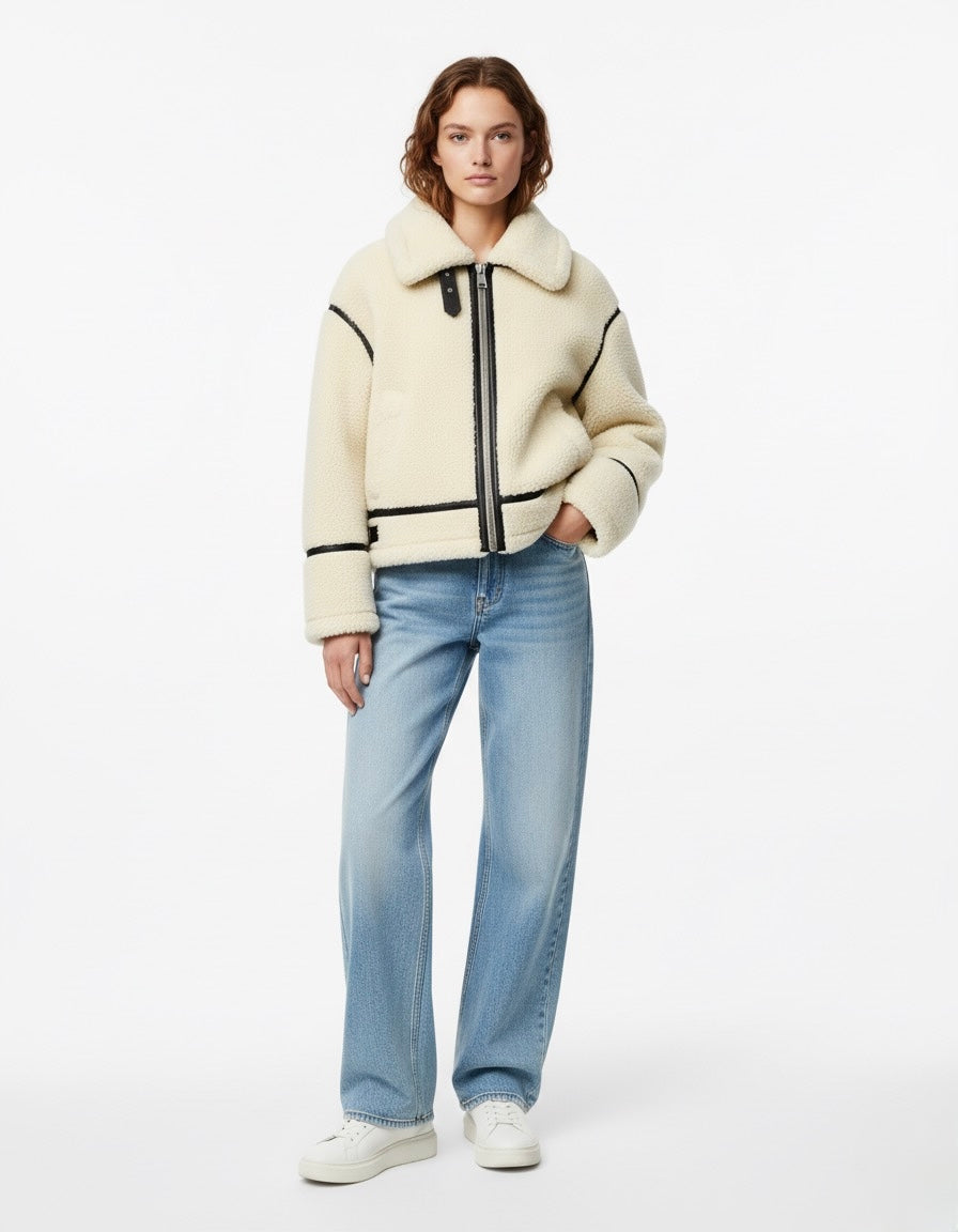 VESTE EFFET LAINE COL REVERS