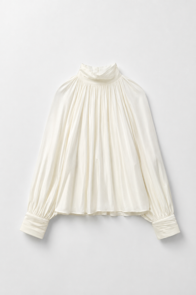 BLOUSE PLISSÉE COL MONTANT