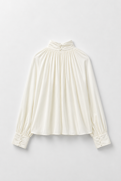 BLOUSE PLISSÉE COL MONTANT