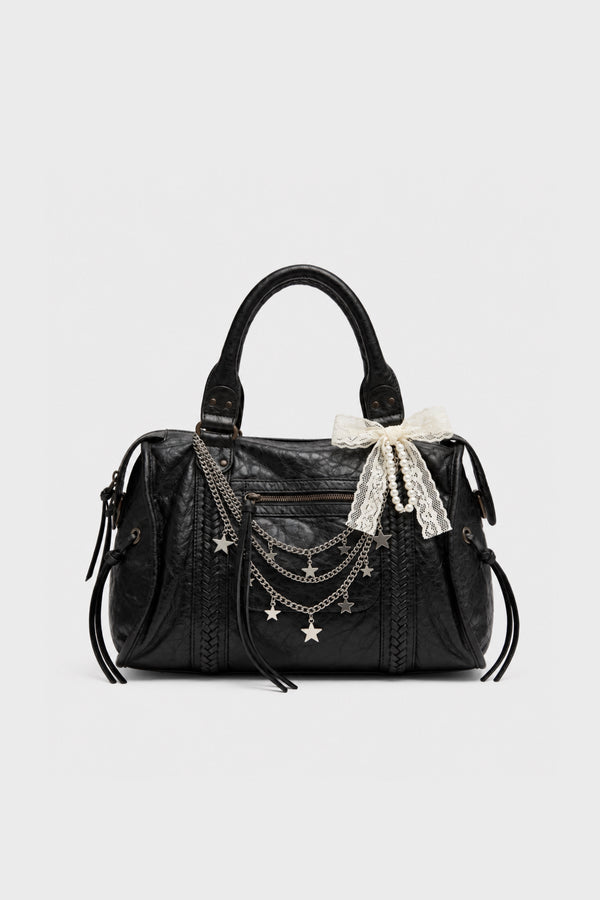 SAC CITY EFFET CUIR FROISSÉ À CHAÎNES ET ÉTOILES