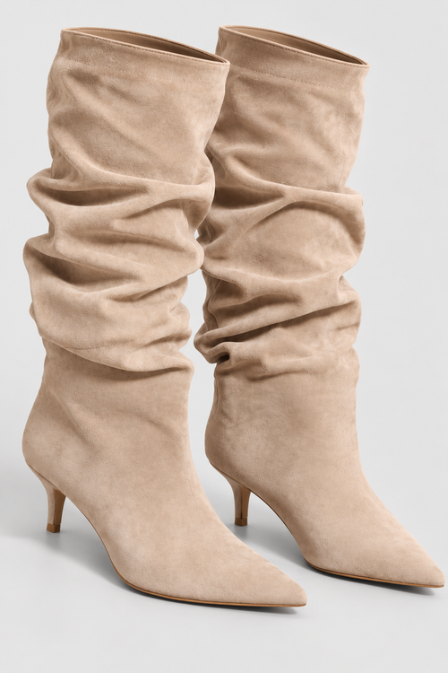 BOTTES DRAPÉES EN SUÉDINE À TALON KITTEN
