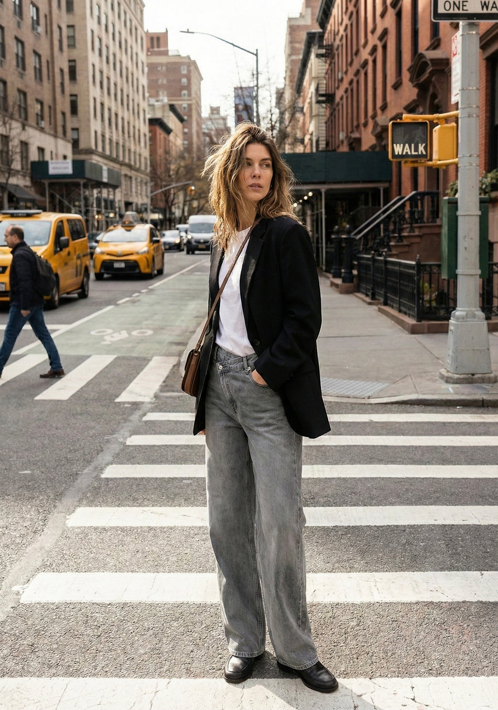 JEAN DROIT À TAILLE CROISÉE