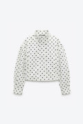 VESTE COURTE À COL MONTANT ET IMPRIMÉ POIS
