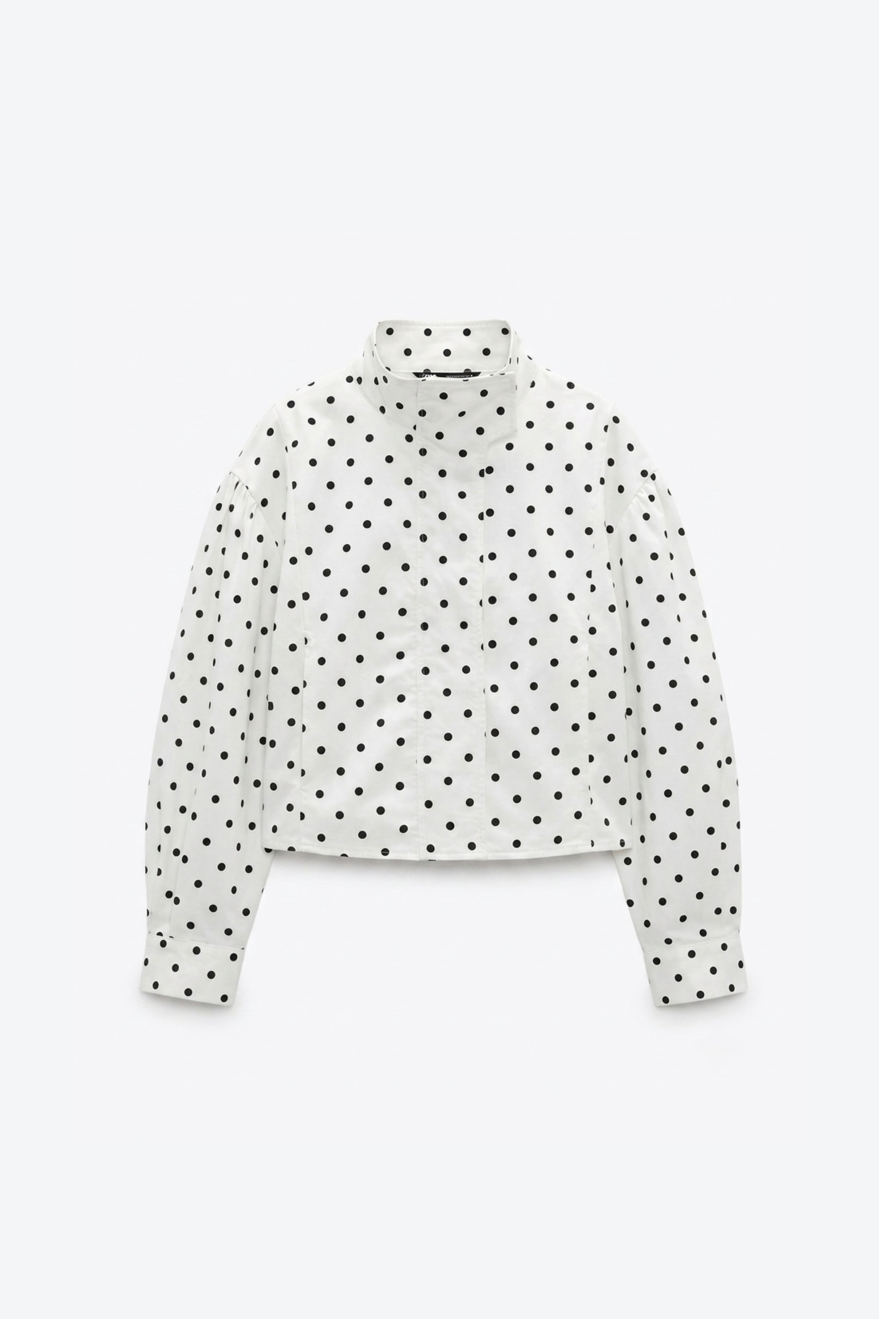 VESTE COURTE À COL MONTANT ET IMPRIMÉ POIS