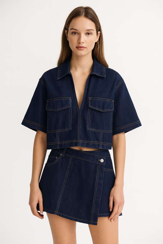ENSEMBLE SHORT & CHEMISE EN JEAN