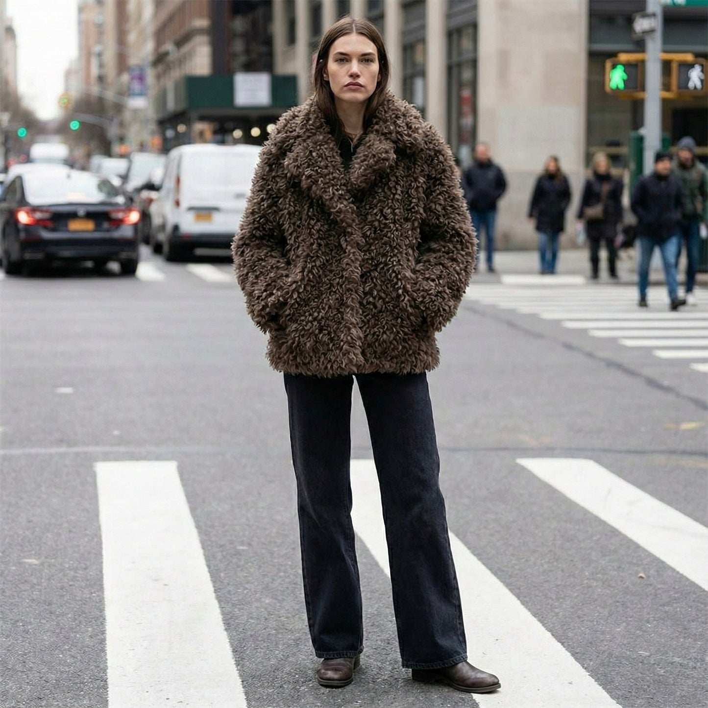VESTE EFFET FOURRURE BOUCLÉE