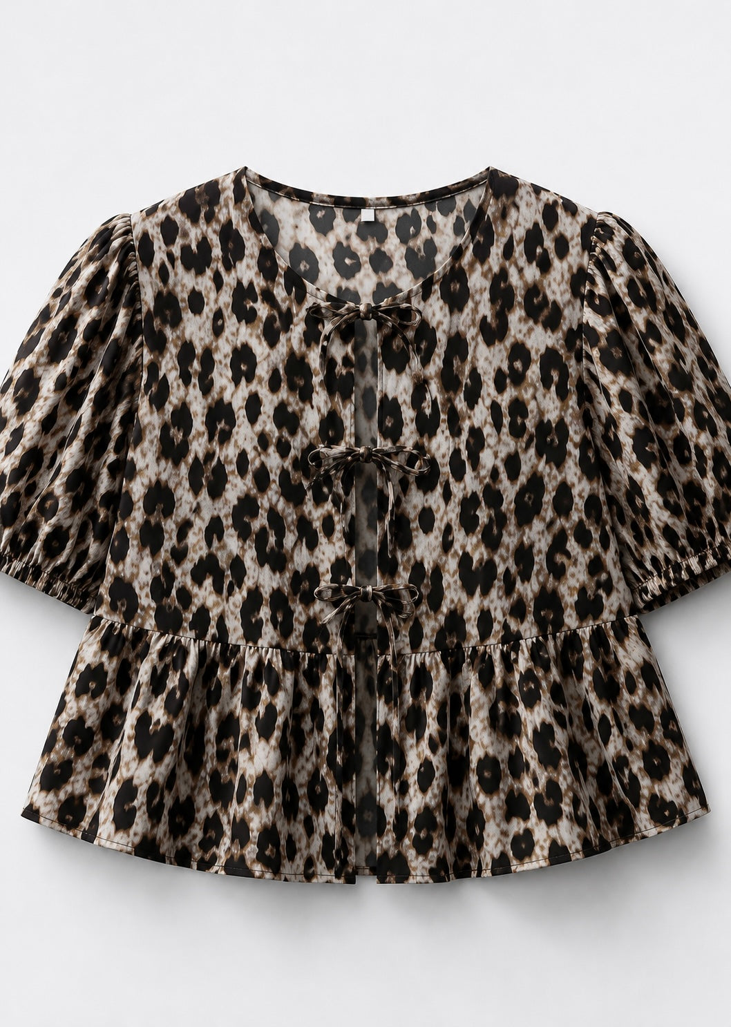 BLOUSE COURTE COL ROND MANCHES BOUFFANTES